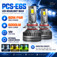 Kit compact de phares LED PCS-E6S 60W 6000LM avec driver linéaire intégré, matrice de 15 LED, H7 H11 9005 9006, homologué DOT E-mark, IP68