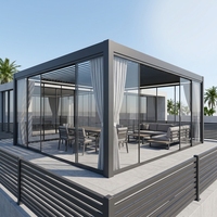Pergola bioclimatique motorisée intelligente en aluminium gris avec éclairage LED 4x3, bâtiments de jardin résistants au vent
