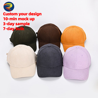 Casquette de baseball en velours côtelé 6 panneaux de haute qualité, couleur unie, avec logo brodé personnalisé, style Dad Hat, vente en gros