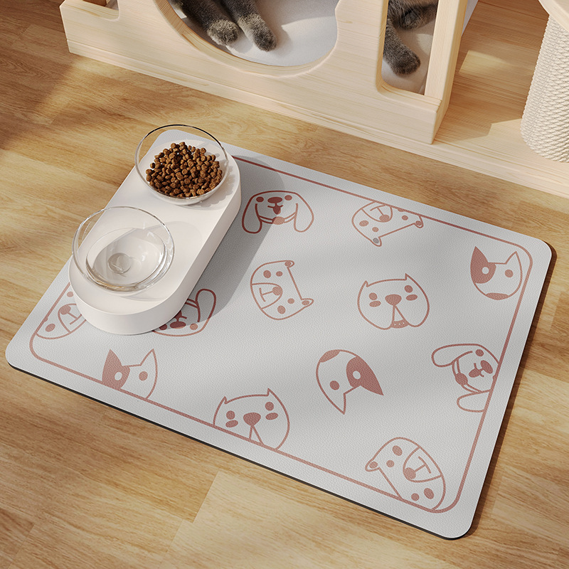 แผ่นรองอาหารสัตว์เลี้ยงแบบไม่ต้องซัก - Woof Woof Party สีเทาอ่อน