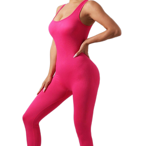 بدلة رياضية نسائية جديدة بدون أكمام كاملة الطول بلون موحد للارتداء اليومي والتمارين المنزلية سريعة الجفاف مصنوعة من السباندكس/النايلون - Product Image 2