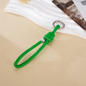 Simple Promotion Gift Low Price Silver Plated Metal Clasp Silver Bead Women <b>Bag</b> <b>Charm</b> Soft PU Leather Strap Braided Keychain - Product Image 5