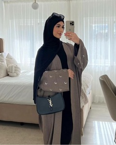 Abito <span class=keywords><strong>Lungo</strong></span> Modesto per Donne Musulmane Eid/Ramadan in Organza con Vita Naturale, Trasparente, Linea A, Ricamo Geometrico alla Moda - Product Image 1