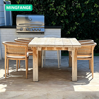 Ensemble de table en teck et rotin moderne haut de gamme, confortable, durable, imperméable, résistant au soleil, meubles d'extérieur pour hôtel, villa, jardin, terrasse