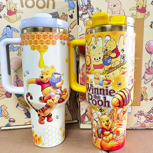 Cute Cartoon Bear and Honey Pot Pattern Stainless Steel Insulated Tumbler with Handle Double Wall Vacuum Travel Mug for Kid - Product Image 6