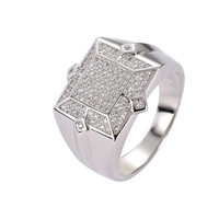 Bague géométrique BES Bling Iced Out CZ en laiton bicolore plaqué or 18 carats, bijoux hip-hop pour hommes, vente en gros d'usine en stock