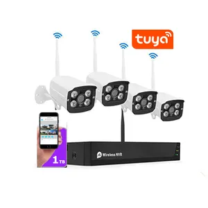 Camara De Seguridad 1080P WIFI 하드 드라이브 무선 NVR Cctv 세트 4 ch 카메라 야외 Tuya 스마트 IP 키트 홈 보안 시스템