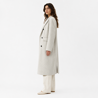 Manteau d'hiver pour femme OEM/ODM, manteau long en mélange de laine tissée à double boutonnage avec revers cranté, design chaud