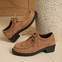 Mocassins en daim pour femmes, à lacets, à talon bloc épais, chaussures décontractées, mode vintage