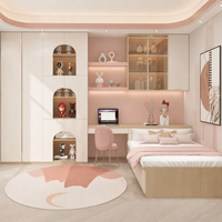 ARET Chambre de fille moderne avec armoire intégrée, bureau et lit, unité avec armoire vitrée et éclairage LED chaud, OEM
