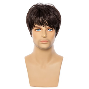 <span class=keywords><strong>Parrucca</strong></span> da uomo europea e americana di tendenza, capelli corti lisci neri con frangia laterale, in fibra sintetica resistente al calore, realistica - Product Image 2