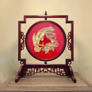 Paravent de table en bois de rose avec broderie de Suzhou, design traditionnel chinois circulaire, décoration de salon - Product Image 5