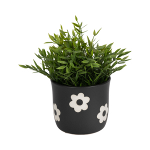 Vaso da fiori rotondo in ceramica con fiori bianchi, finitura nera opaca, per piante da interno, decorazione per la casa, giardino, patio, ingresso. - Product Image 2