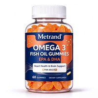 Gummies d'huile de poisson Oméga 3 Metrand EPA DHA Soutien Cœur et Cerveau Complément Alimentaire Quotidien pour Adultes 60 Gummies