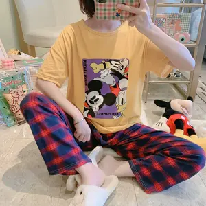 Conjunto de pijama de manga corta para mujer, ropa de dormir holgada de estilo coreano, con dibujos animados, para el hogar, verano, 2 uds.