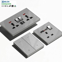 Prise murale XIMLON en verre trempé gris, norme britannique 13A, type 86, avec charge rapide USB Type-C, 250V max, interrupteur UK