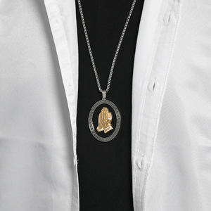 Praying Hand <b>Titanium</b> Steel Necklace For Men Oval Pendant Hip Hop Jewelry Gift - Product Image 3