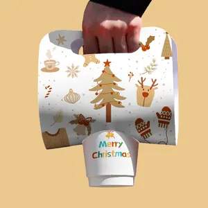 LOKYO 신상품 꺼내기 휴대용 커스텀 크리스마스 테이크 아웃 커피 종이컵 홀더 로고 포함