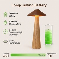 Lampe de table en bois en forme de champignon avec logo personnalisé, commande tactile, 3 couleurs réglables, lumière LED rechargeable pour hôtel, café, restaurant