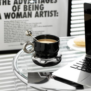 Hsc20230607 1 Juego de taza y platillo de café, 230 ml, plateado electroplacado, diseño creativo, vajilla moderna - Product Image 6