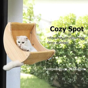 Hamaca de madera para gatos, color madera natural, cama colgante para ventana, para tomar el sol en el balcón, uso en las cuatro estaciones - Product Image 3