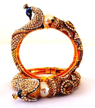 Exclusiva de Bollywood Pulseras-esmaltado pulseras de piedra kada - Indian meenakari Pavo Real piedra kundan pulsera de la joyería