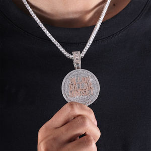 Personnalisé Glacé 5A Zircon Baguette Diamant Milliards Grand Pendentif à Charme Unisexe Fine Forme de Cercle Collier pour Fête Bijoux en Laiton - Product Image 4