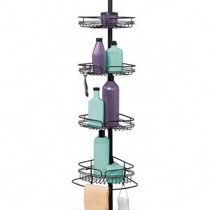 Modern Hotel Use Bathroom Black <b>Corner</b> Rack Storage Organizer 4 Tier Metal Telescopic Shower Caddies - Product Image 1