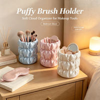 Support à pinceaux de maquillage en forme de nuage, organisateur cosmétique en satin soyeux et moelleux, rangement de bureau pour pinceaux, rouges à lèvres et stylos