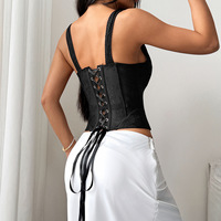 En stock Nouvelle collection 2026 Haut Corset Femme en dentelle florale française et maille, à col en U profond, taille cintrée et ourlet queue de poisson incurvé