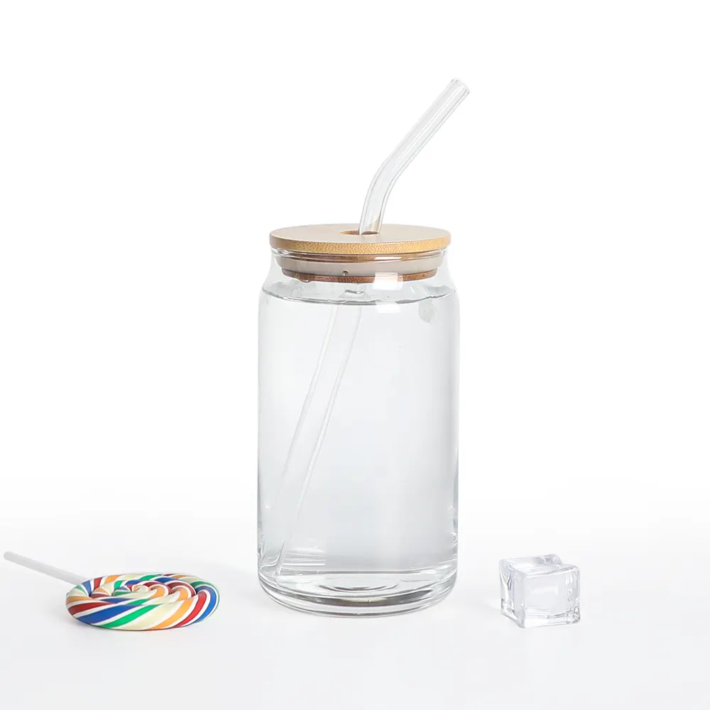 Drinking reusable milk mug custom beer manufacturers and straw wholesale set coffee clear glass tea cup with bamboo lid