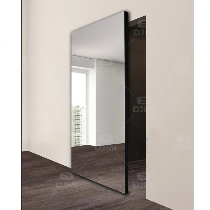 Porte coulissante sans cadre, piste cachée, Surface miroir, portes coulissantes en bois pour cuisine, salle de bain, cloison