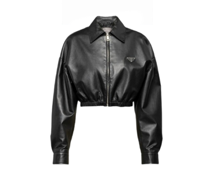3235 New Hot Long Sleeves Zipper High Waist Crop Top Pure Genuine Leather Coat for Women