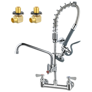 25&quot; Height <strong>Commercial</strong> Kitchen Sink Faucet Wall Mount with Pull Down <strong>Pre</strong>-<strong>Rinse</strong> <strong>Sprayer</strong> for Restaurant Industrial Sink - Product Image 1