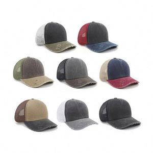 Casquette de sport vintage bicolore RTS, de luxe, à visière incurvée, délavée, 5 panneaux, style rétro, effet vieilli, en coton, type trucker - Product Image 1