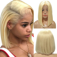 Peluca de Cabello Humano Rizado, Rubio Miel Ombre 13x1, Color Marrón Brasileño, Ondas Profundas, Frontal HD, Peluca Bob con Encaje Frontal