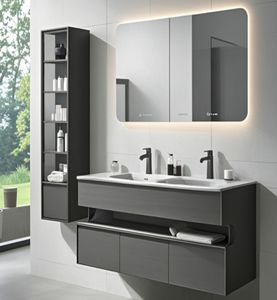 Mueble de Baño Moderno y Lujoso Personalizado para Hotel, con Espejo LED, Tocador de Madera Contrachapada - Product Image 1