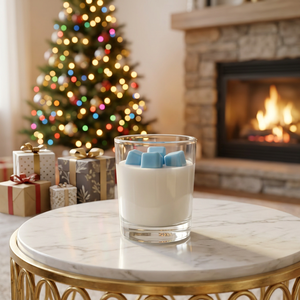 Vela Pequeña de Parafina Perfumada en Recipiente de Vidrio con Cubos Azules para Uso en Interiores Durante las Fiestas Navideñas - Product Image 1