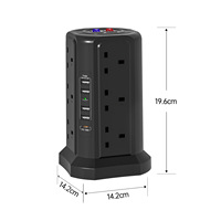 Regleta de Enchufes Vertical Estándar del Reino Unido con Interruptores Individuales, 3250W de Alta Potencia, Material Ignífugo, Multifunción, 110V