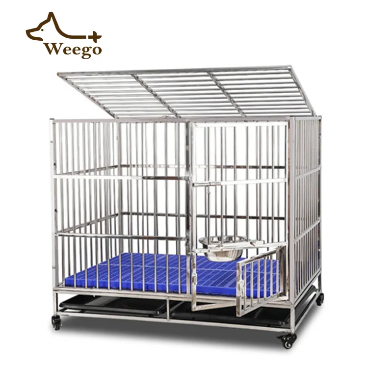 Weego High Quality Stainless Steel Dog Cage Include Hanging Bowl and Pad Large Dog Cage