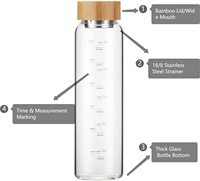 Bouteille d'eau en verre Borosilicate de 32 oz avec couvercle en bambou en acier inoxydable, Logo personnalisé Offre Spéciale