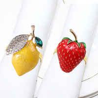 Nouveaux Anneaux de Serviette en Alliage Thème Fruits (Fraise, Citron) Style Pastoral pour Mariages, Banquets et Hôtels