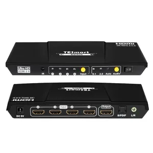 TESmart Pengalih HDMI 4 Port, Mendukung Resolusi 4K 60HZ HDCP 2.2 Sakelar Deteksi Otomatis S/PDIF L/R 4 In 1 Out Pemilih HDMI Video