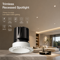 Spot encastré LED COB sans cadre 12W en aluminium, anti-éblouissement, downlight sans cadre, trou de découpe de 75 mm, éclairage intérieur LP-AJ8292-RTA-0