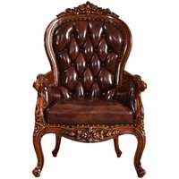 Fauteuil en cuir et bois massif de style européen, idéal pour la maison, le bureau, la chambre, le salon, la salle à manger, l'hôtel, la réception, le balcon, style antique