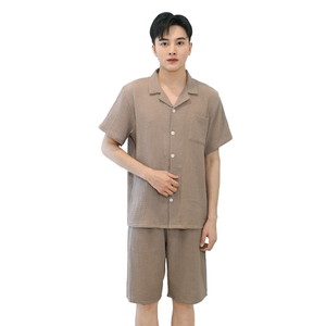 Cotton Crepe Thermal Front Logo <strong>Couple</strong> <strong>Matching</strong> Pajamas Valentine's Day Short Sleeve Set for Men and Women - Product Image 4