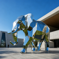 Sculpture d'éléphant en acier inoxydable, style traditionnel et moderne, polie, géométrique, pour décoration extérieure de jardin, parc, place publique, hôtel
