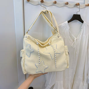 Fashion Women Handbag 2025 Color Block <b>Corduroy</b> Shoulder <b>Bag</b> Trendy Minimalist Korean Style Large Capacity Canvas Handbag - Product Image 5