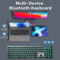 JOMAA Keyboard dan Mouse Nirkabel dengan Lampu Latar, Mouse Isi Ulang Multi-Perangkat dan Set Keyboard dari Paduan Aluminium untuk Laptop Tablet PC