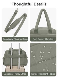 <b>Custom</b> Quilted Nylon Portable Travel Utility Tote Shoulder Bag with Detachable Strap Matching Cosmetic Puffer Pouch - Product Image 4